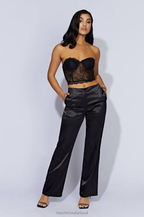 Meshki Nicolette satijnen broek met lage taille kleding zwart XP0T1593