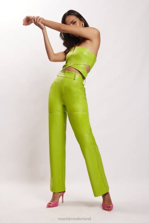 Meshki Sima kunstleren broek met hoge taille kleding limoen groen XP0T1601