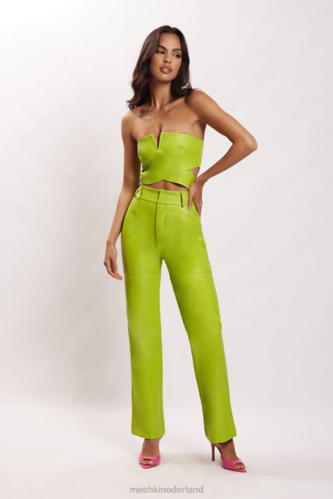 Meshki Sima kunstleren broek met hoge taille kleding limoen groen XP0T1601