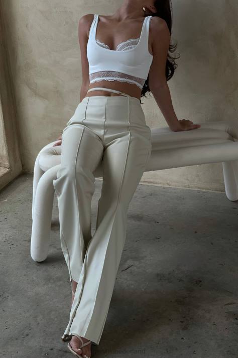 Meshki Zarsa pu-broek met wijde pijpen en middelhoge taille kleding tarwe XP0T1469