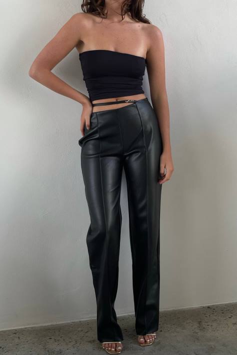 Meshki Zarsa pu-broek met wijde pijpen en middelhoge taille kleding zwart XP0T1443