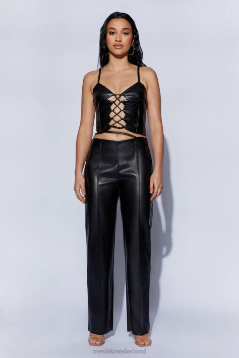 Meshki Zarsa pu-broek met wijde pijpen en middelhoge taille kleding zwart XP0T1443