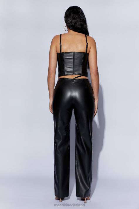 Meshki Zarsa pu-broek met wijde pijpen en middelhoge taille kleding zwart XP0T1443