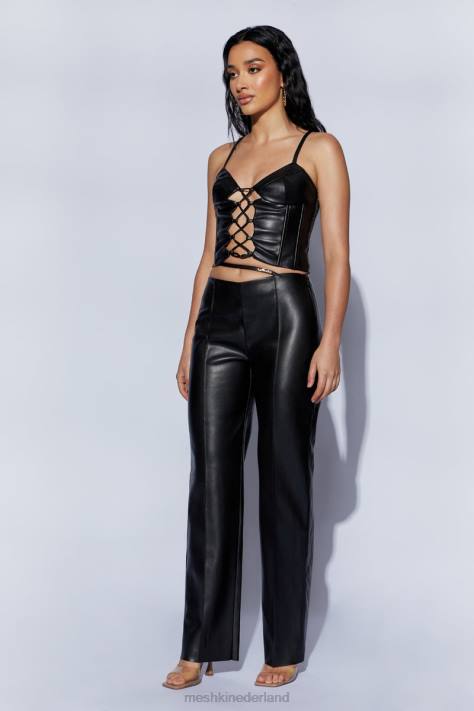 Meshki Zarsa pu-broek met wijde pijpen en middelhoge taille kleding zwart XP0T1443