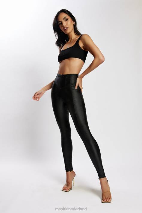 Meshki Zima kunstleren corsetted broek met hoge taille kleding zwart XP0T1292