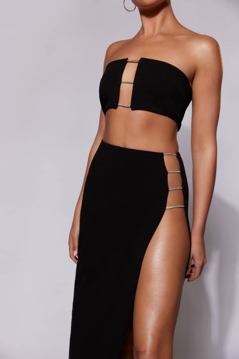 Meshki Anastasia diamante maxi-rok van touw met split kleding zwart XP0T1557