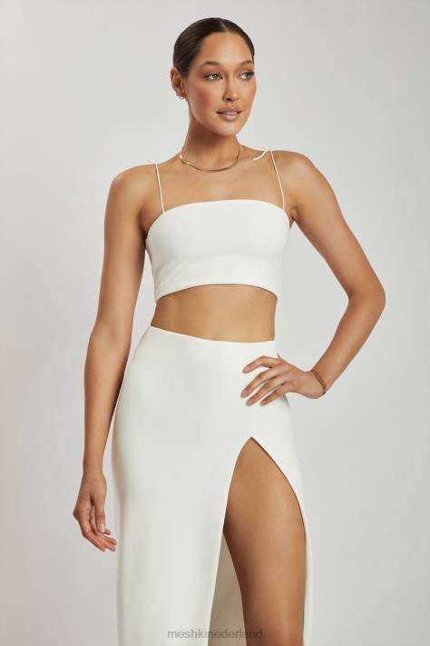Meshki Arla maxirok van crêpe met hoge taille en dijsplit kleding wit XP0T1421