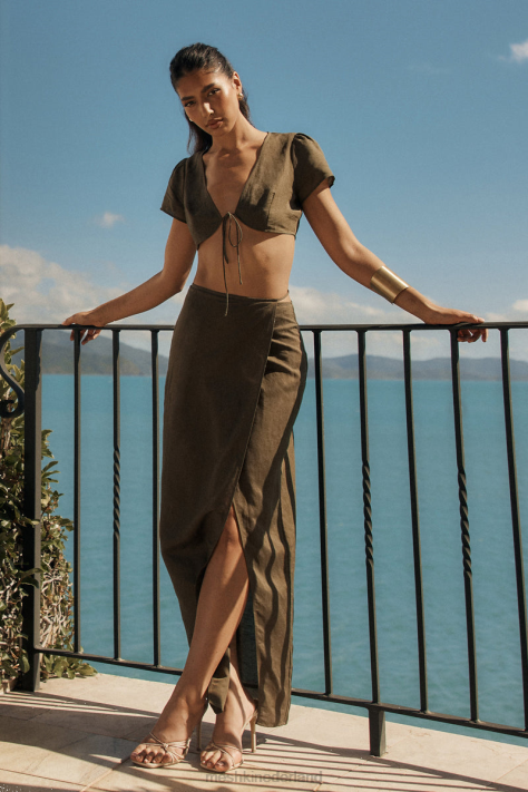 Meshki Fatima linnen wikkel maxirok kleding khaki XP0T1230