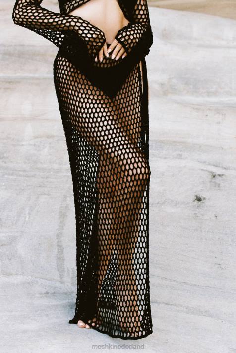 Meshki Hallie gehaakte maxirok met striksluiting kleding zwart XP0T1427