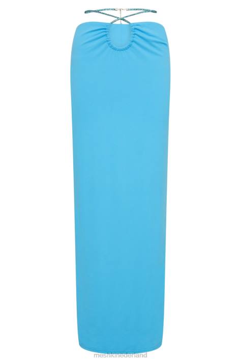 Meshki Robijnrode maxi-rok met diamanten touw en ruches kleding cyaan blauw XP0T1559