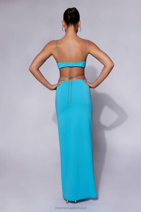 Meshki Sweeney maxirok met diamanten en split kleding cyaan blauw XP0T1550