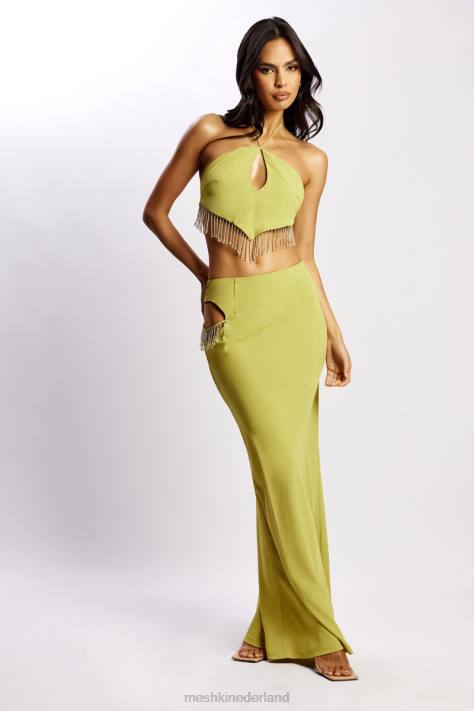 Meshki jayleen maxirok met franjes kleding chartreuse XP0T1551