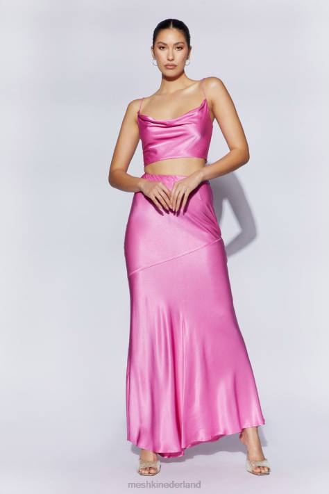 Meshki klaproos satijnen maxi rok kleding roze XP0T1523