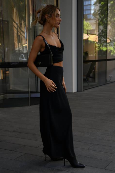 Meshki klaproos satijnen maxi rok kleding zwart XP0T1527