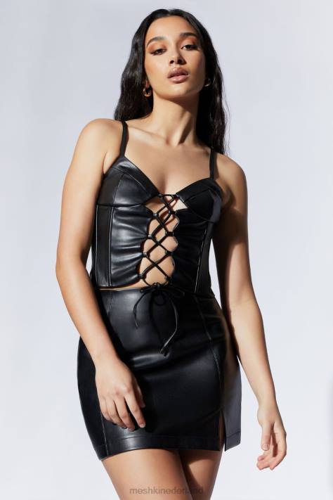 Meshki Saylor A-lijn minirok van kunstleer kleding zwart XP0T1542