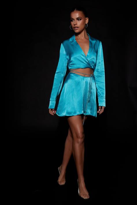 Meshki Talulah mini-fluitrok van touw met diamanten touw kleding cyaan blauw XP0T1538