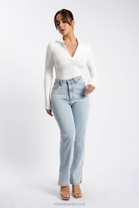 Meshki Belle bodysuit met lange mouwen en kraag kleding wit XP0T950