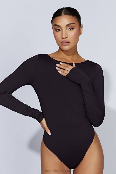 Meshki Cheyenne bodysuit met lange mouwen en diepuitgesneden achterkant kleding zwart XP0T916