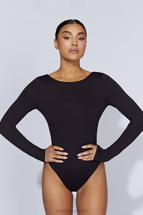 Meshki Cheyenne bodysuit met lange mouwen en diepuitgesneden achterkant kleding zwart XP0T916