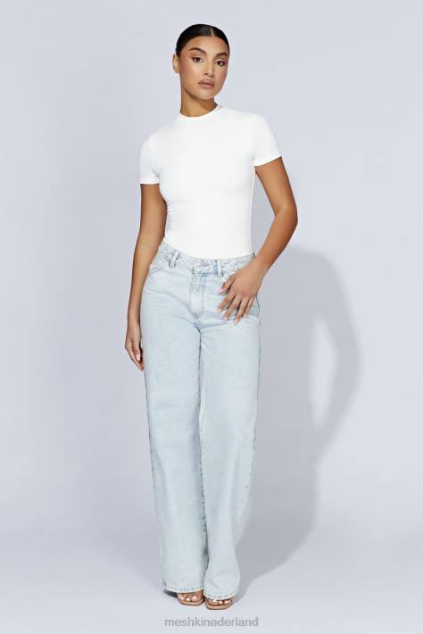 Meshki Francesca bodysuit met ronde hals en korte mouwen kleding wit XP0T964