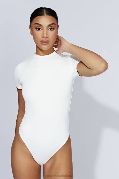 Meshki Francesca bodysuit met ronde hals en korte mouwen kleding wit XP0T964