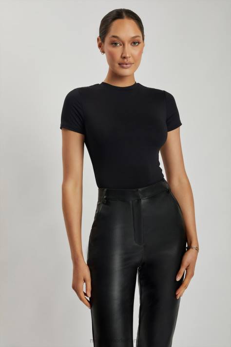 Meshki Francesca bodysuit met ronde hals en korte mouwen kleding zwart XP0T962