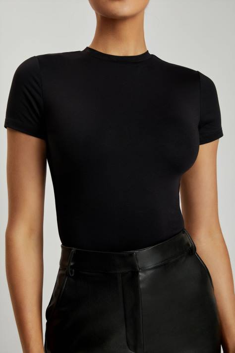 Meshki Francesca bodysuit met ronde hals en korte mouwen kleding zwart XP0T962