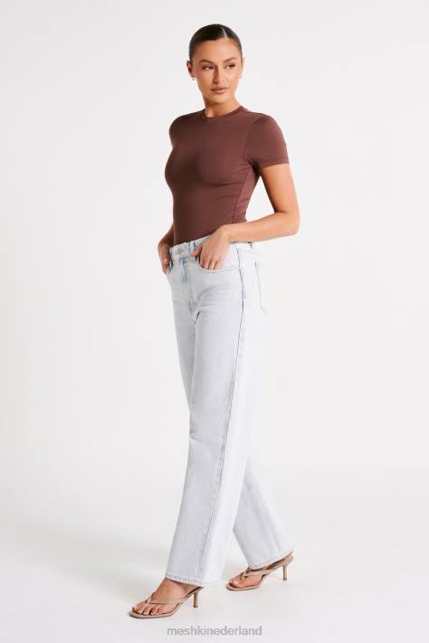 Meshki Francesca gerecycled nylon bodysuit met ronde hals en korte mouwen kleding mokka XP0T772