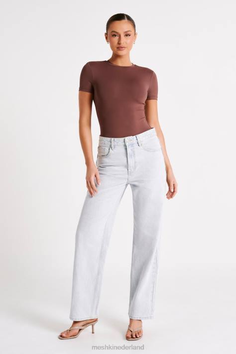 Meshki Francesca gerecycled nylon bodysuit met ronde hals en korte mouwen kleding mokka XP0T772