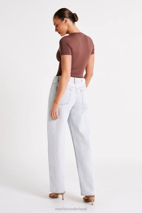 Meshki Francesca gerecycled nylon bodysuit met ronde hals en korte mouwen kleding mokka XP0T772