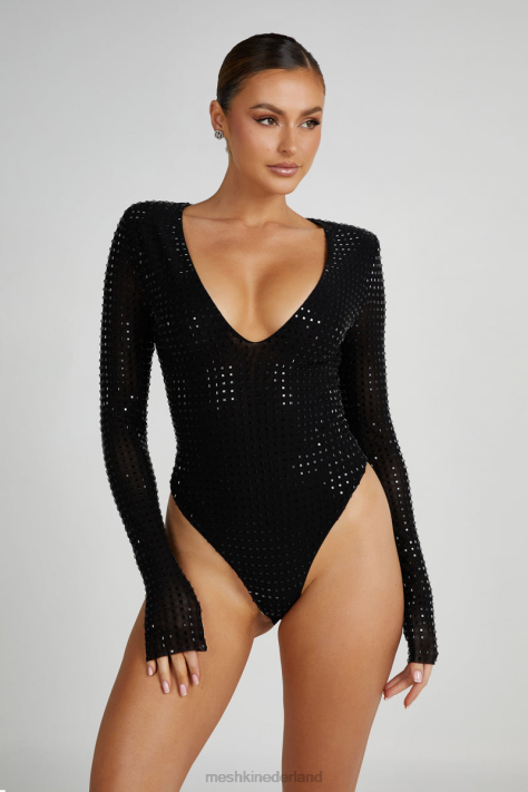 Meshki Keenan bodysuit met vierkante diamanten kleding zwart XP0T790