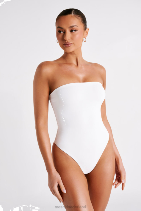 Meshki Leathon strapless bodysuit van gerecycled nylon kleding wit XP0T778