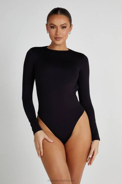 Meshki Wrenley gerecyclede uitgesneden bodysuit met lange mouwen kleding zwart XP0T836