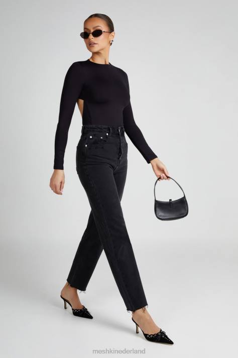 Meshki Wrenley gerecyclede uitgesneden bodysuit met lange mouwen kleding zwart XP0T836