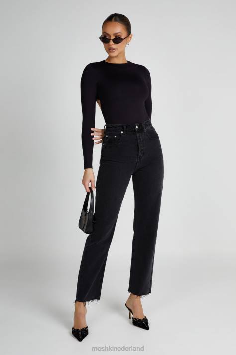 Meshki Wrenley gerecyclede uitgesneden bodysuit met lange mouwen kleding zwart XP0T836