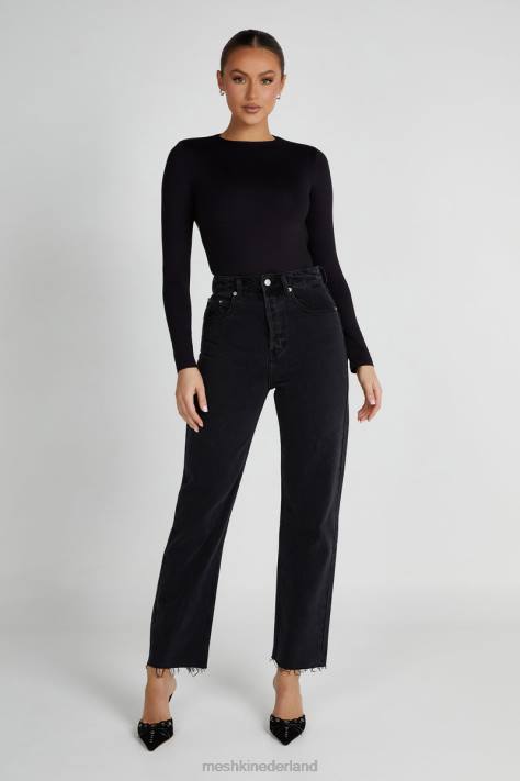 Meshki Wrenley gerecyclede uitgesneden bodysuit met lange mouwen kleding zwart XP0T836