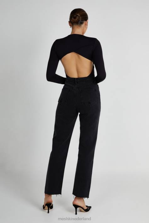 Meshki Wrenley gerecyclede uitgesneden bodysuit met lange mouwen kleding zwart XP0T836
