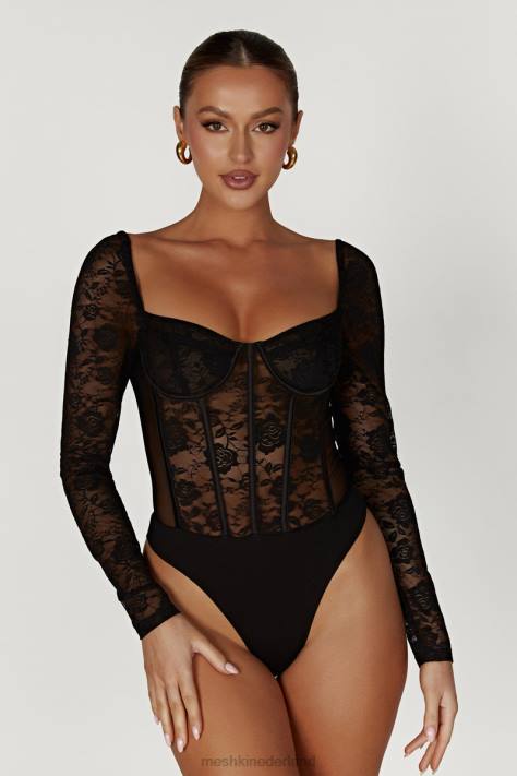 Meshki cheryl kanten bodysuit kleding zwart XP0T923