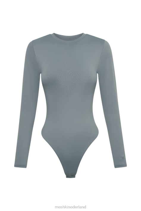 Meshki delilah bodysuit van gerecycleerd nylon met lange mouwen en ronde hals kleding lichte houtskool XP0T917