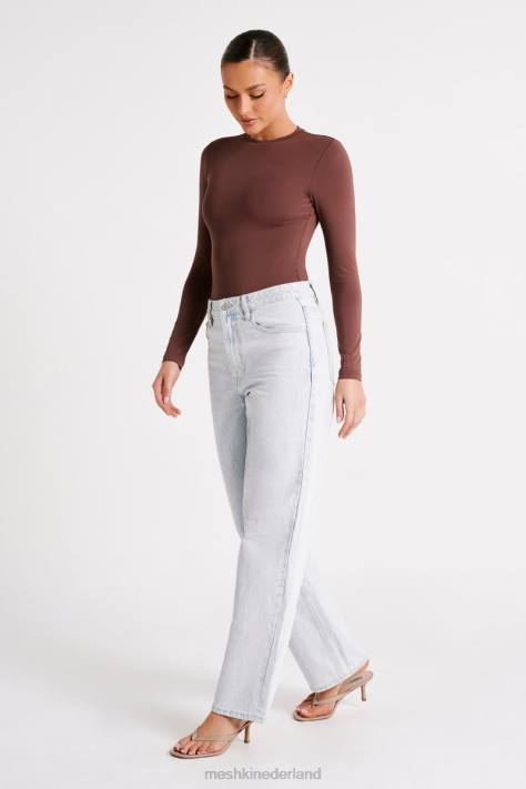 Meshki delilah bodysuit van gerecycleerd nylon met lange mouwen en ronde hals kleding mokka XP0T774