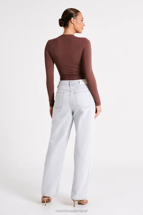 Meshki delilah bodysuit van gerecycleerd nylon met lange mouwen en ronde hals kleding mokka XP0T774