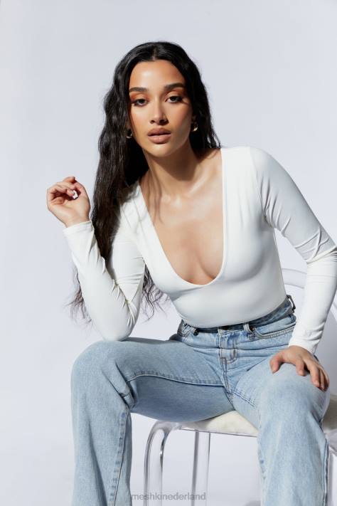 Meshki nia bodysuit met lange mouwen en v-hals kleding wit XP0T948