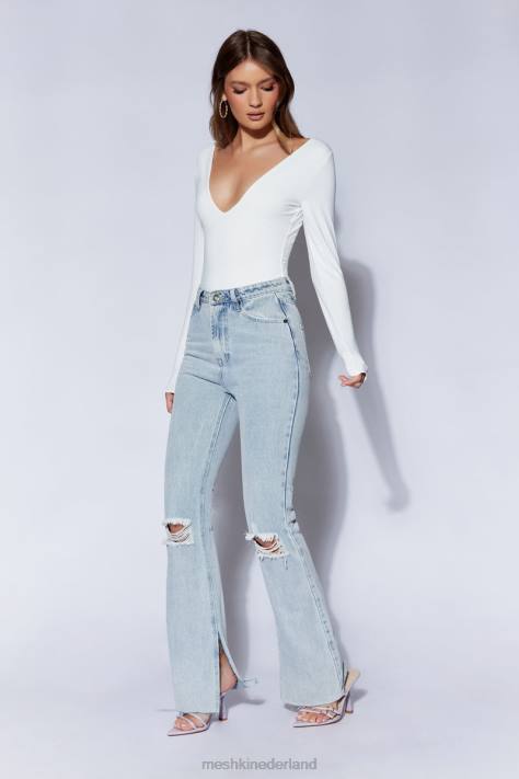 Meshki nia bodysuit met lange mouwen en v-hals kleding wit XP0T948