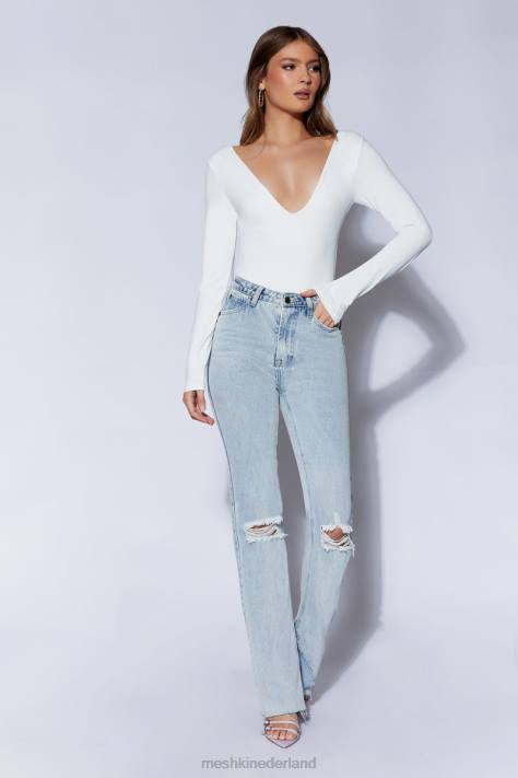 Meshki nia bodysuit met lange mouwen en v-hals kleding wit XP0T948