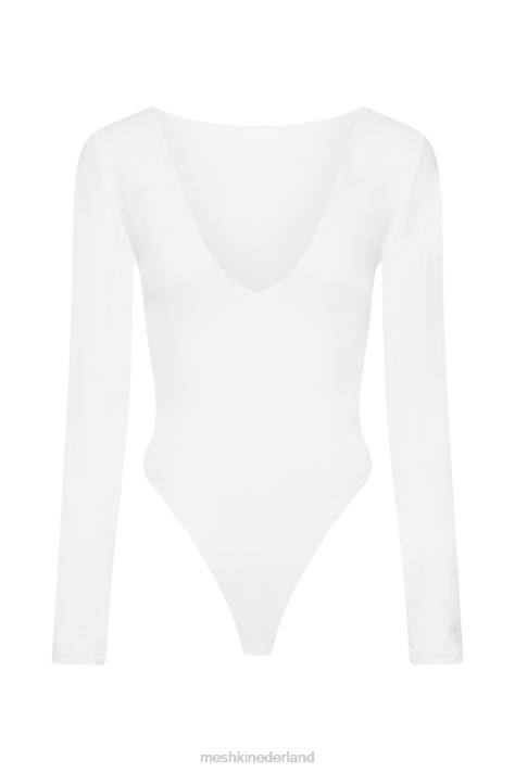 Meshki nia bodysuit met lange mouwen en v-hals kleding wit XP0T948