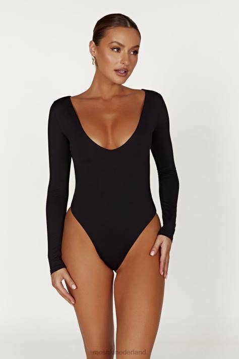 Meshki nia bodysuit met lange mouwen en v-hals kleding zwart XP0T951