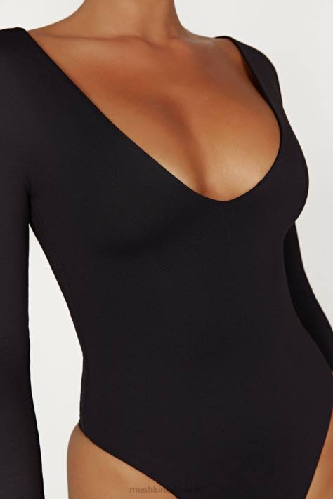 Meshki nia bodysuit met lange mouwen en v-hals kleding zwart XP0T951