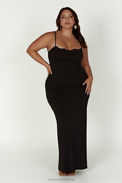 Meshki Amorette maxi-jurk met kanten afwerking kleding zwart XP0T287