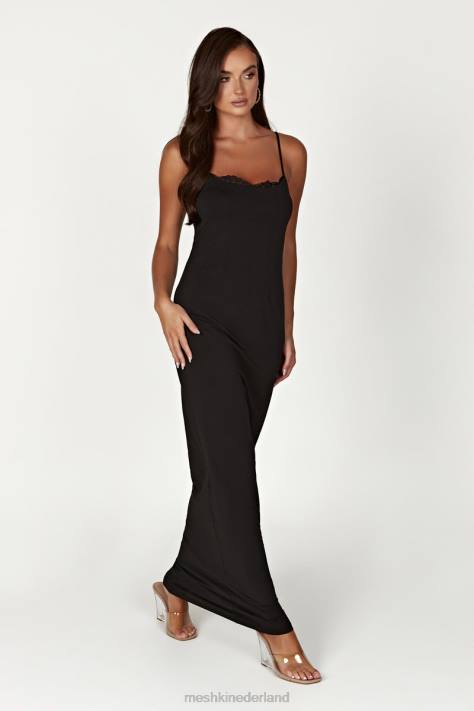 Meshki Amorette maxi-jurk met kanten afwerking kleding zwart XP0T287