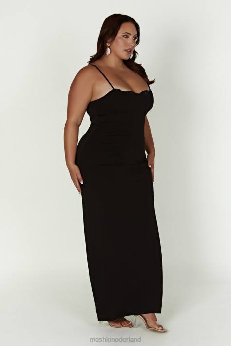 Meshki Amorette maxi-jurk met kanten afwerking kleding zwart XP0T287